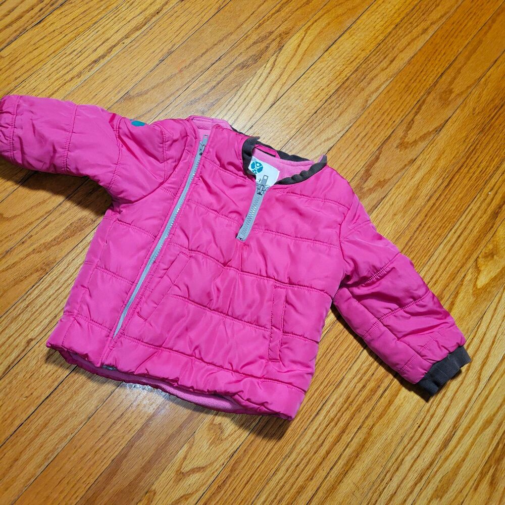 Buckie Me Baby Pink/Gray Fleece-Lined Full Zip Puffer Jacket Coat 3T